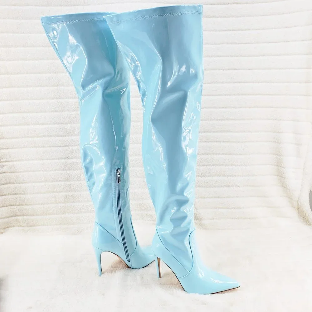 Cape Robbin Patent Over-the-Knee Boots in Light Blue